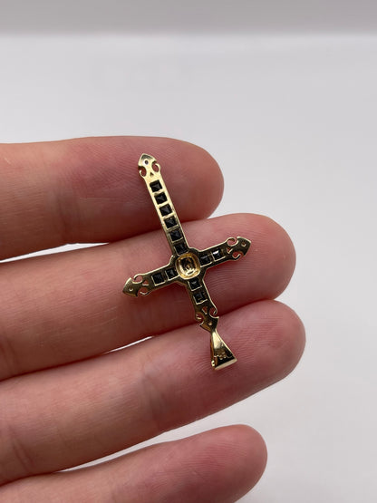 9ft gold sapphire and diamond cross pendant