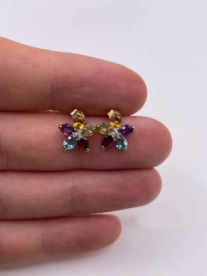 9ct gold multi gemstone and diamond earrings