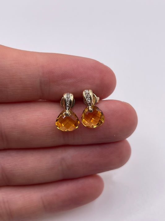 9ct gold citrine and diamond earrings