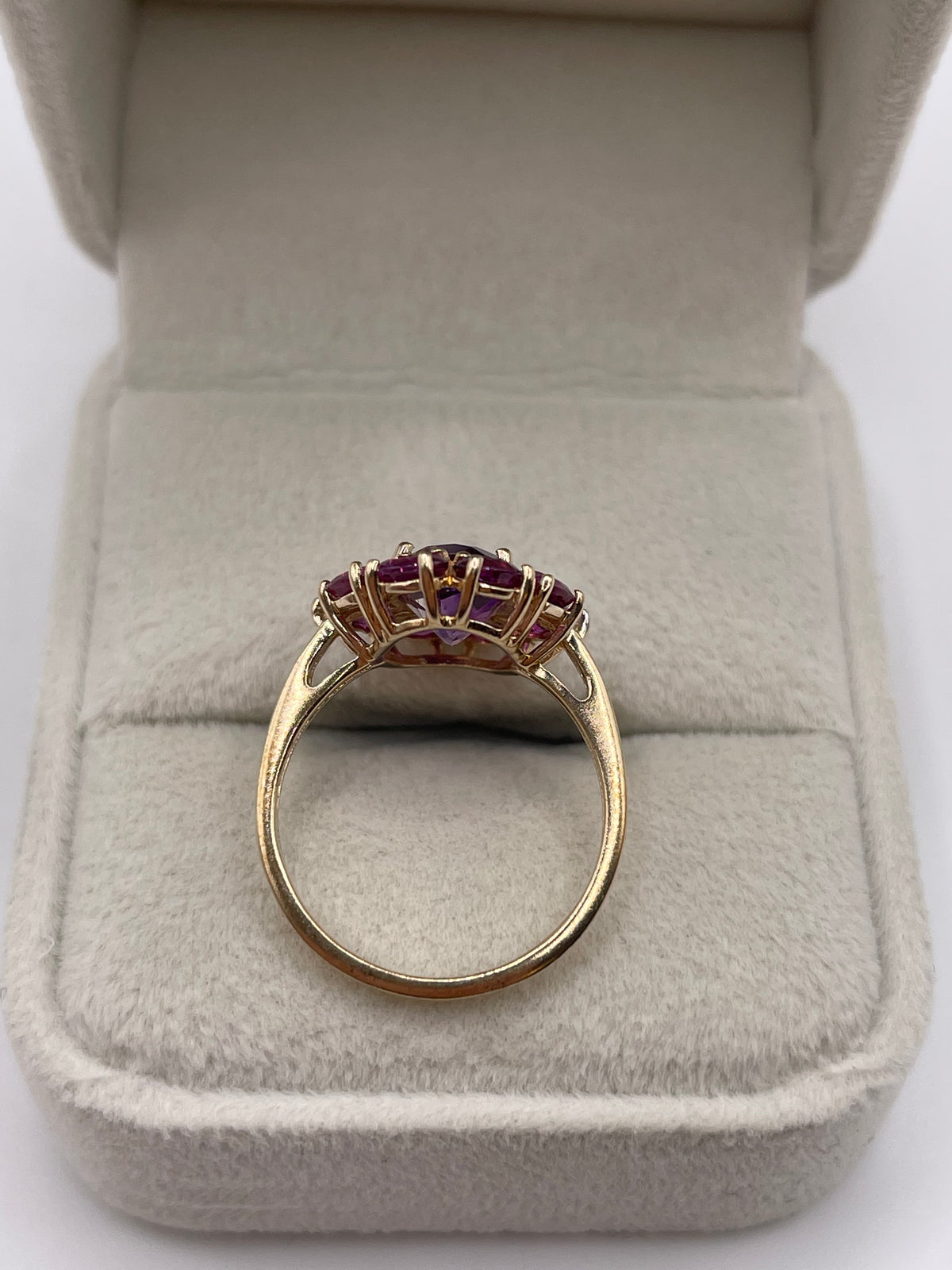 9ct gold amethyst, tourmaline and zircon ring