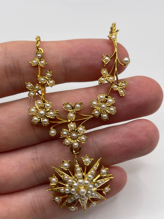 Antique 18ct gold pearl necklace