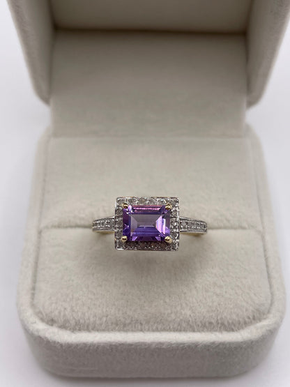 9ct gold amethyst and diamond ring