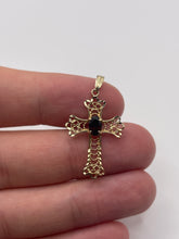 Load image into Gallery viewer, 9ct gold garnet cross pendant

