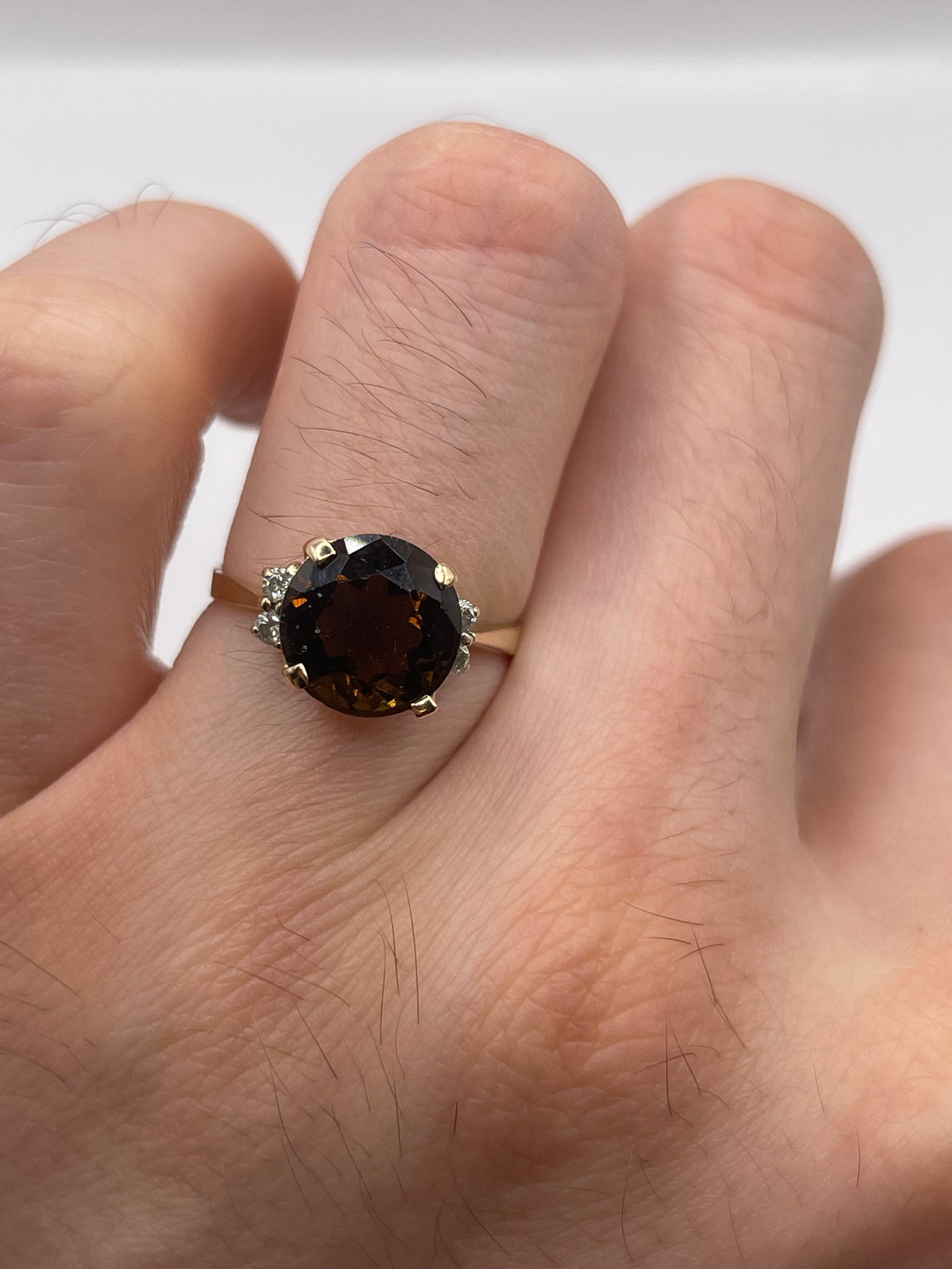 9ct gold Smokey quartz and diamond ring