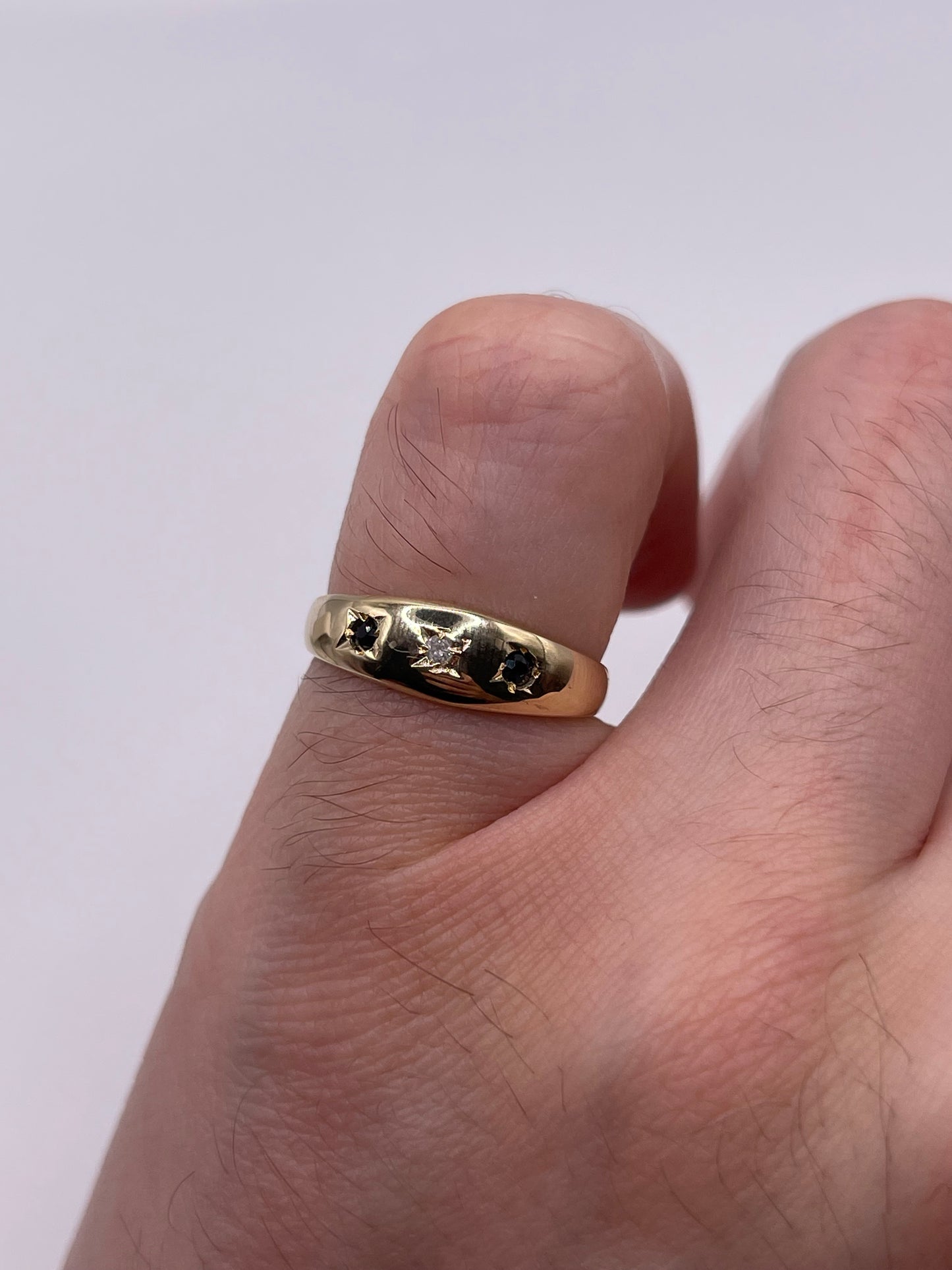 9ct gold sapphire and diamond gypsy ring