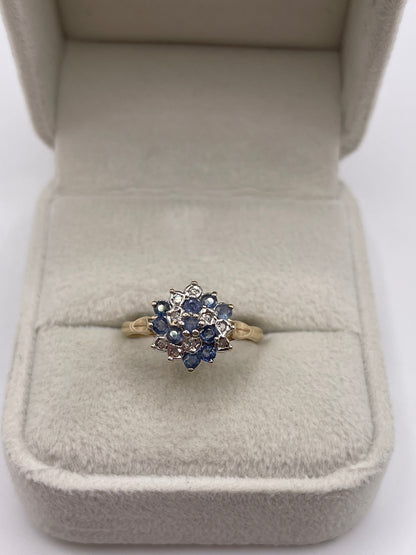 9ct gold sapphire and diamond cluster ring