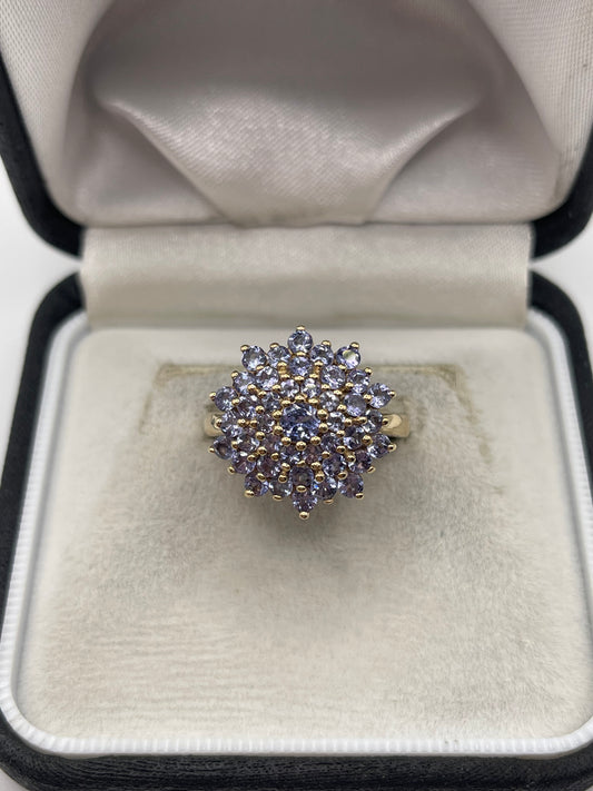 9ct gold tanzanite cluster ring