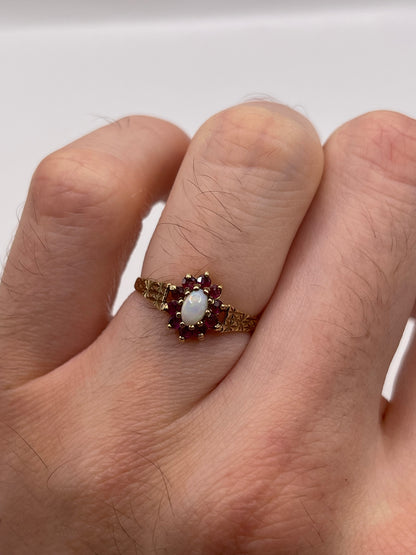 9ct gold opal and ruby ring