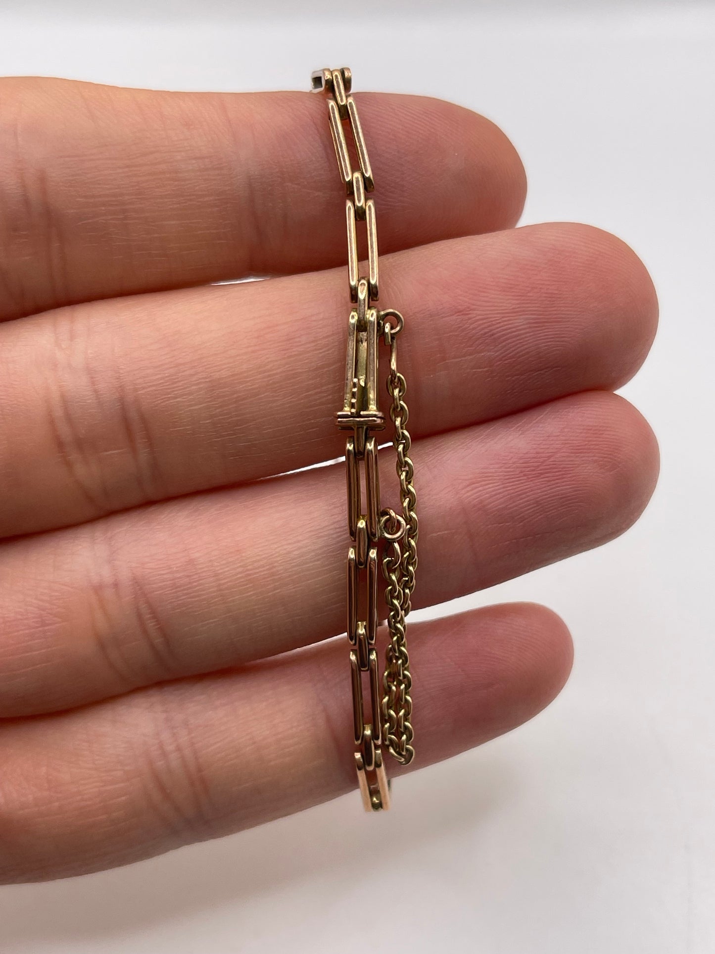 Antique 9ct rose gold topaz and pearl bracelet