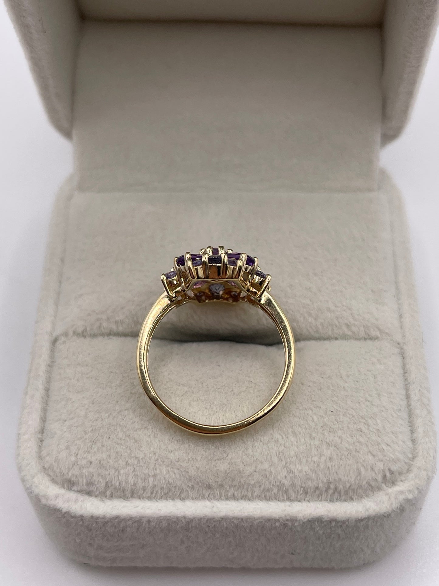 9ct gold amethyst, iolite and tanzanite ring