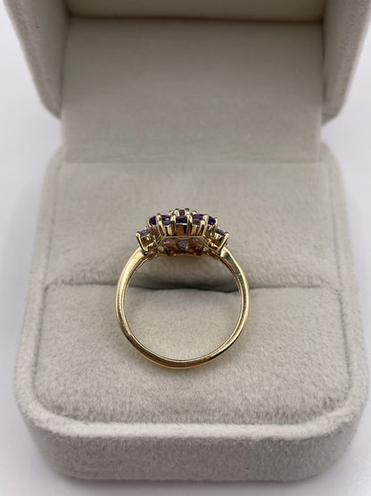 9ct gold amethyst, iolite and tanzanite ring