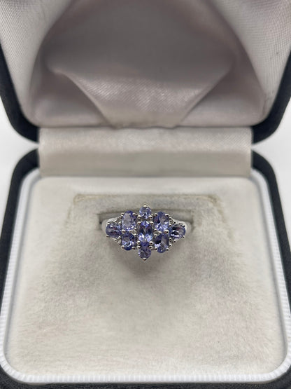 9ct white gold tanzanite and diamond ring