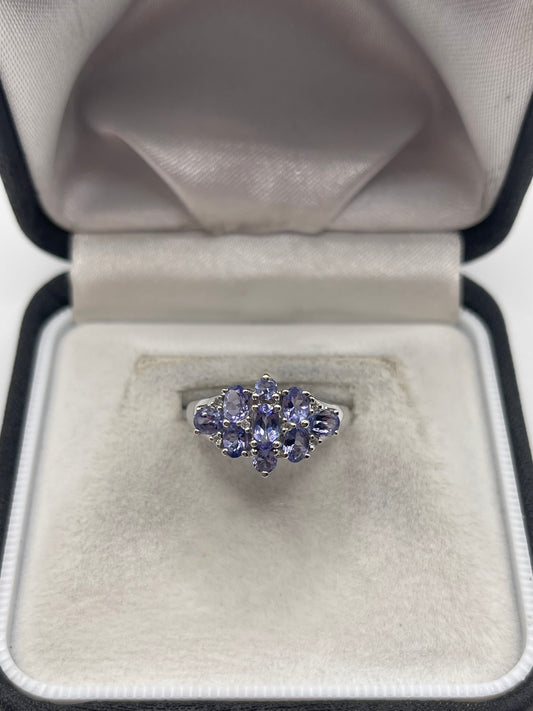 9ct white gold tanzanite and diamond ring