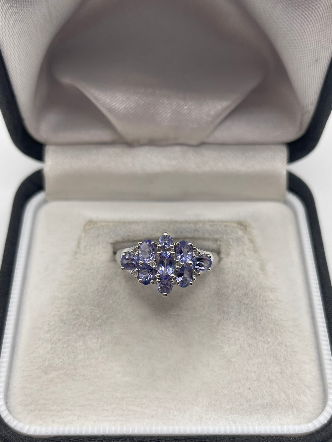 9ct white gold tanzanite and diamond ring