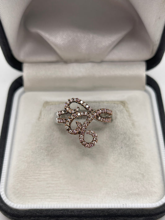 9ct white gold pink diamond cluster ring