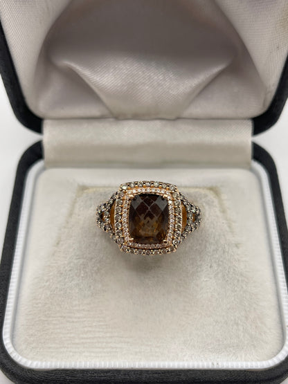 LeVian 14ct rose gold Smokey quartz and diamond ring