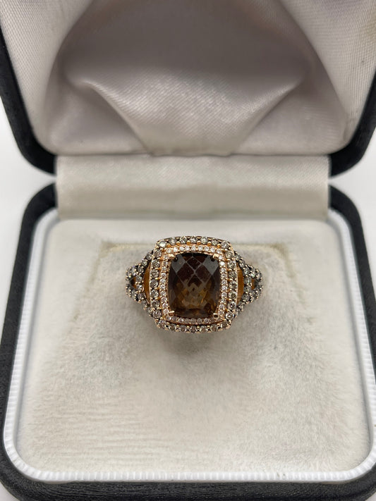 LeVian 14ct rose gold Smokey quartz and diamond ring