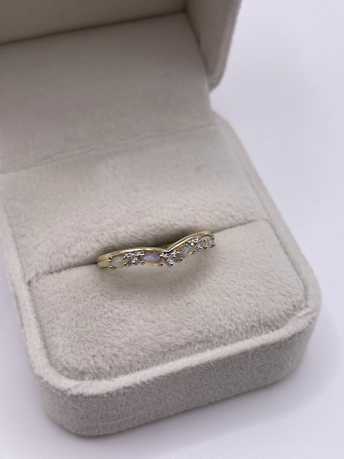 9ct gold opal and diamond wishbone ring