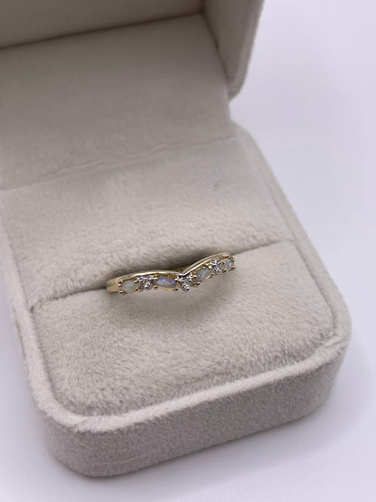 9ct gold opal and diamond wishbone ring