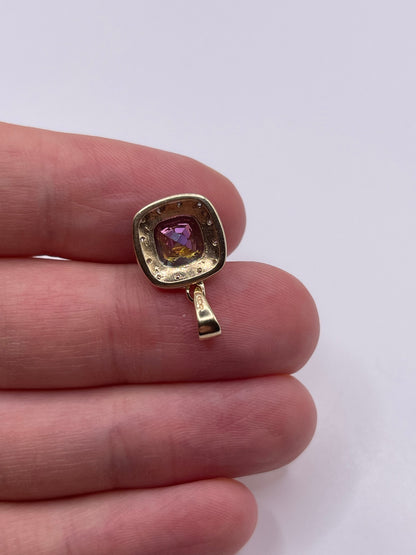 9ct gold mystic topaz and diamond pendant