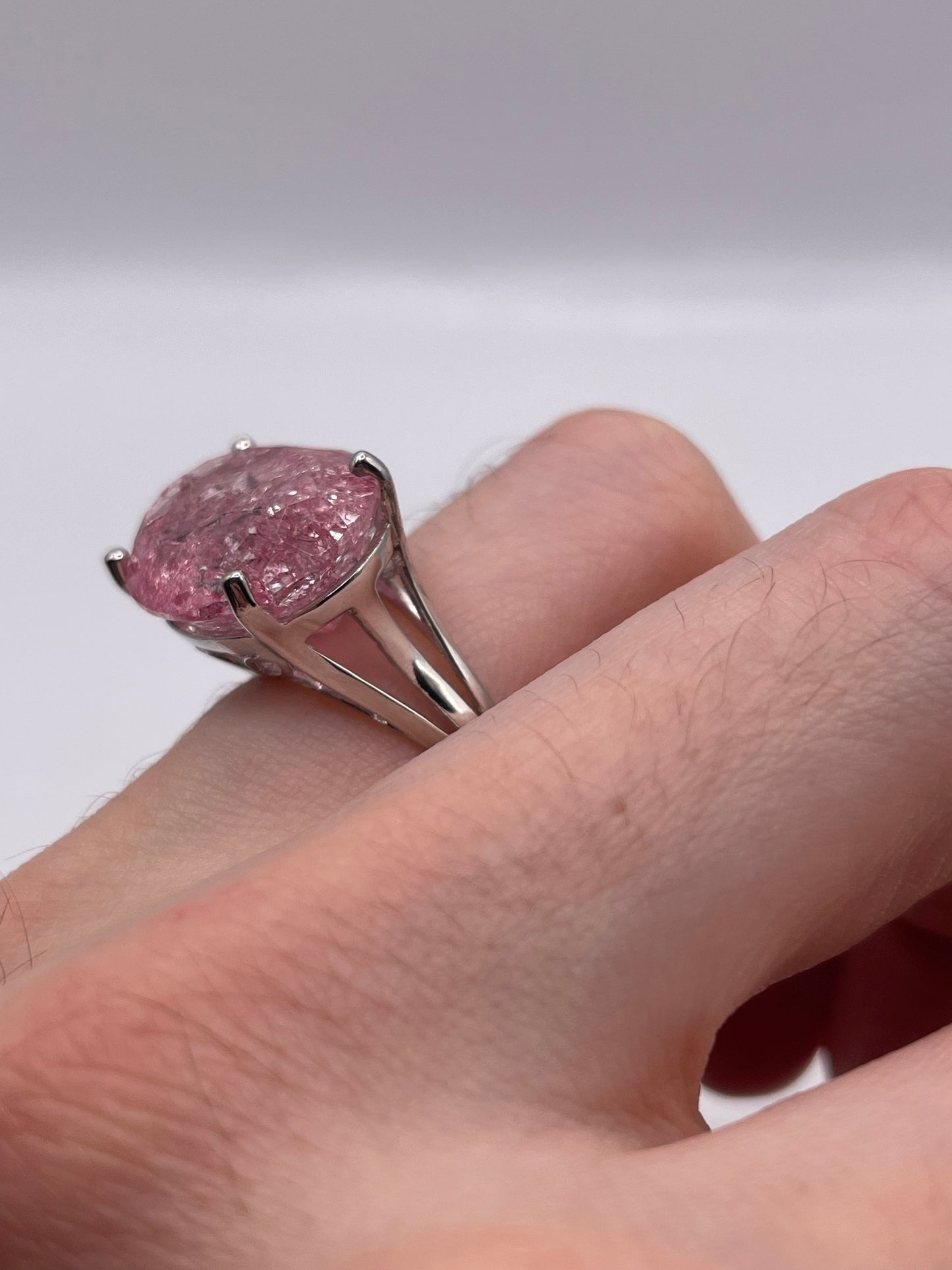 Silver crackled quartz ring