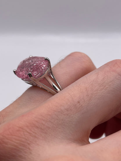 Silver crackled quartz ring