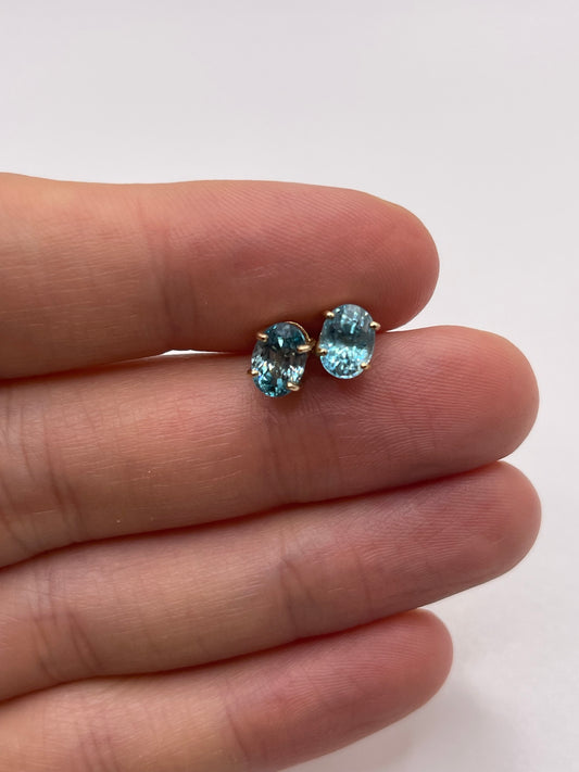 9ct gold blue zircon earrings