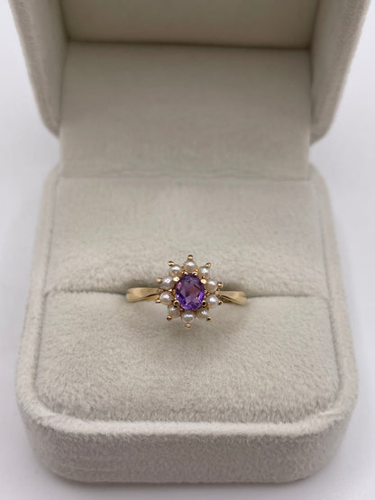 9ct gold amethyst and pearl ring