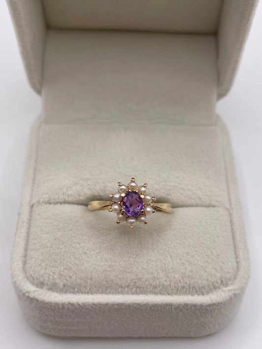 9ct gold amethyst and pearl ring