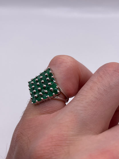 Silver emerald cluster ring