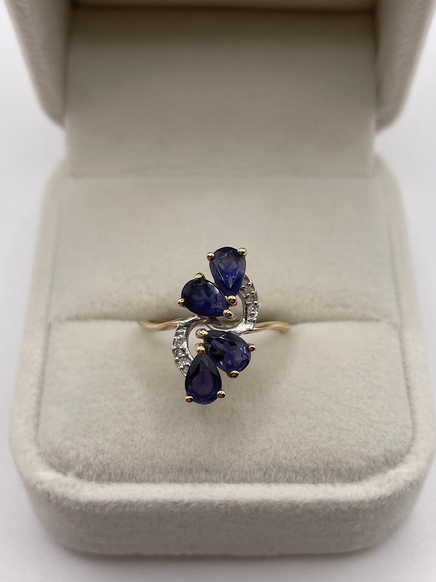 9ct gold iolite and diamond ring