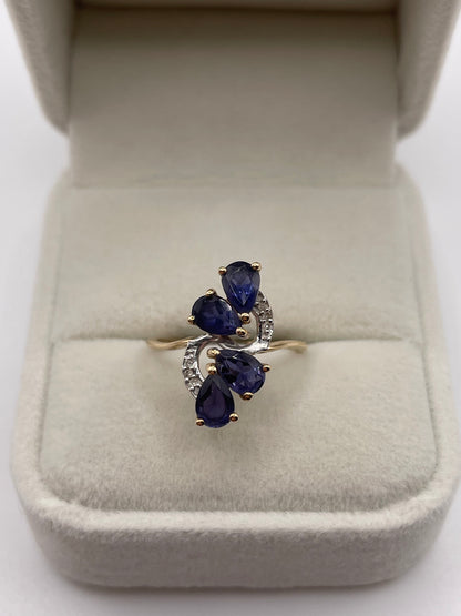 9ct gold iolite and diamond ring