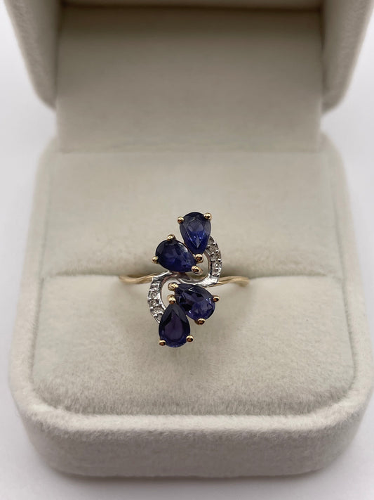 9ct gold iolite and diamond ring