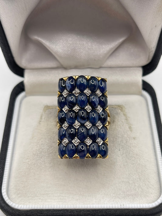 9ct gold cabochon sapphire and diamond ring