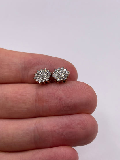 9ct gold diamond cluster earrings