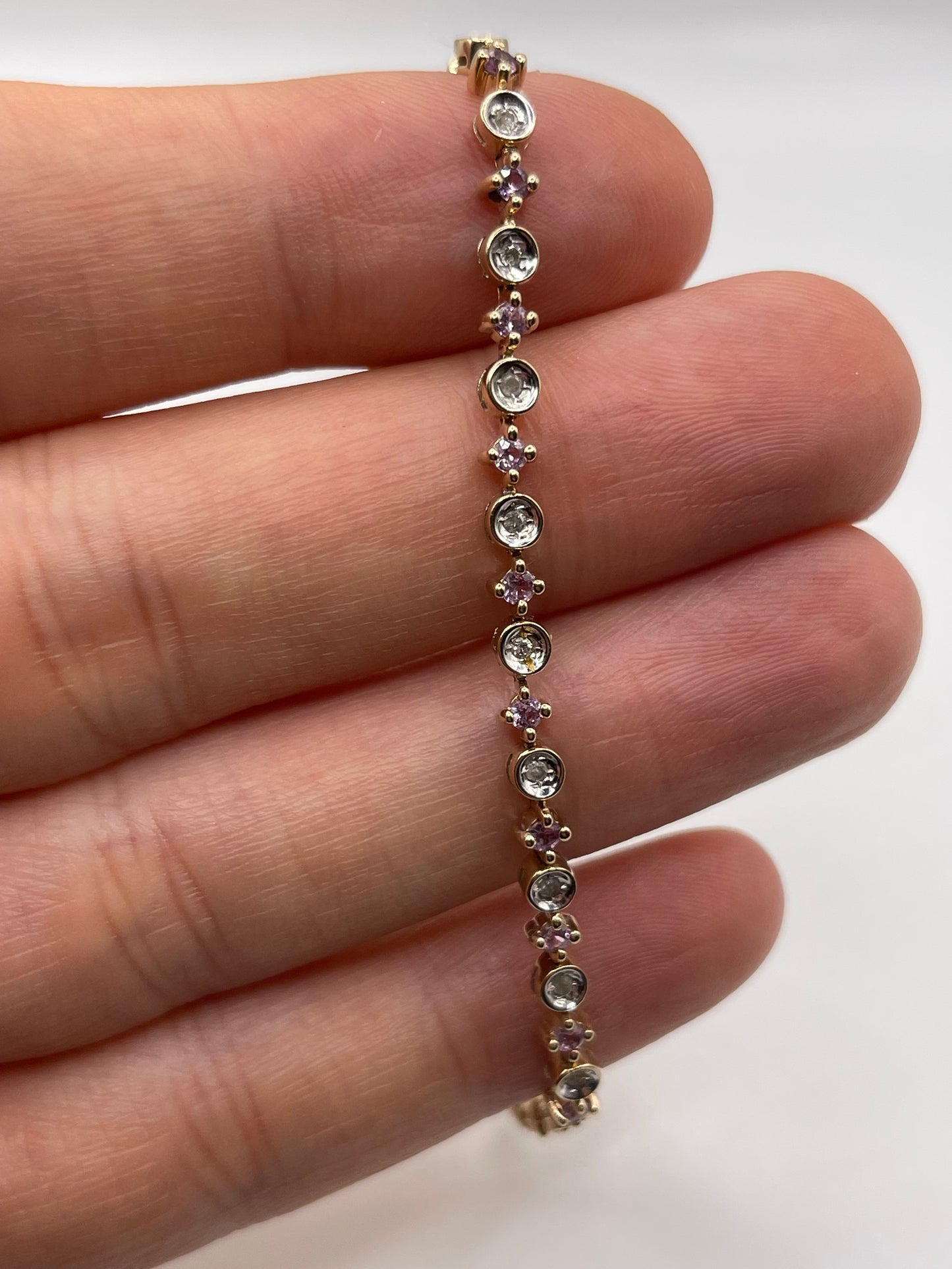 9ct gold pink sapphire and diamond bracelet