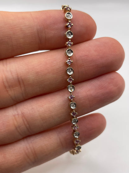 9ct gold pink sapphire and diamond bracelet