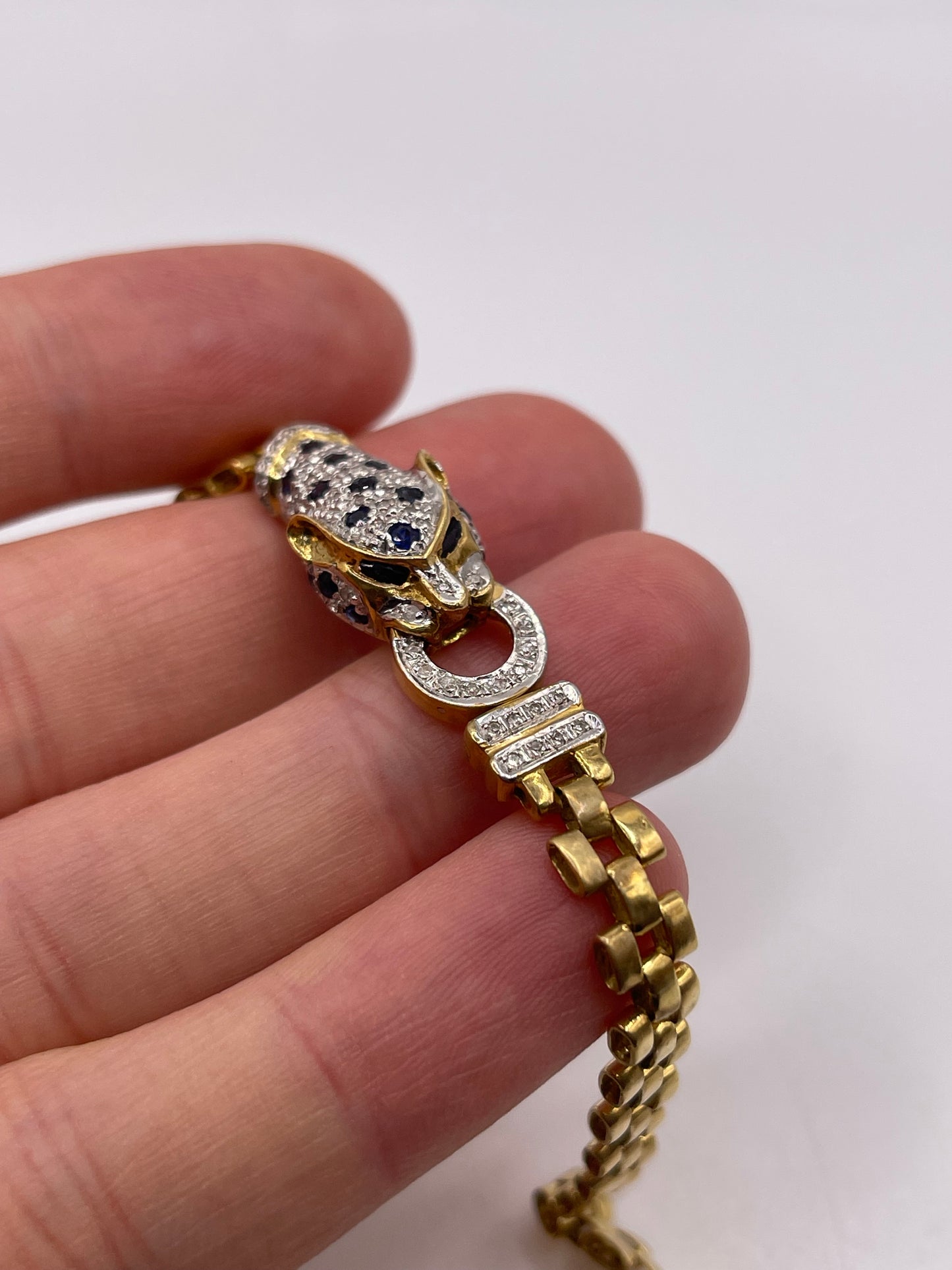 18ct gold sapphire and diamond panther bracelet