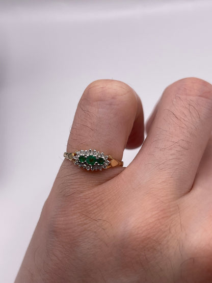 9ct gold emerald and diamond ring
