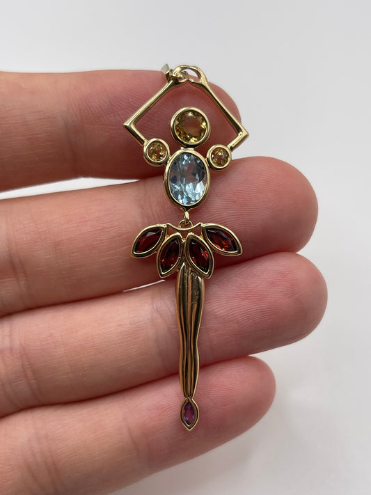 9ct gold multi gemstone ballerina pendant