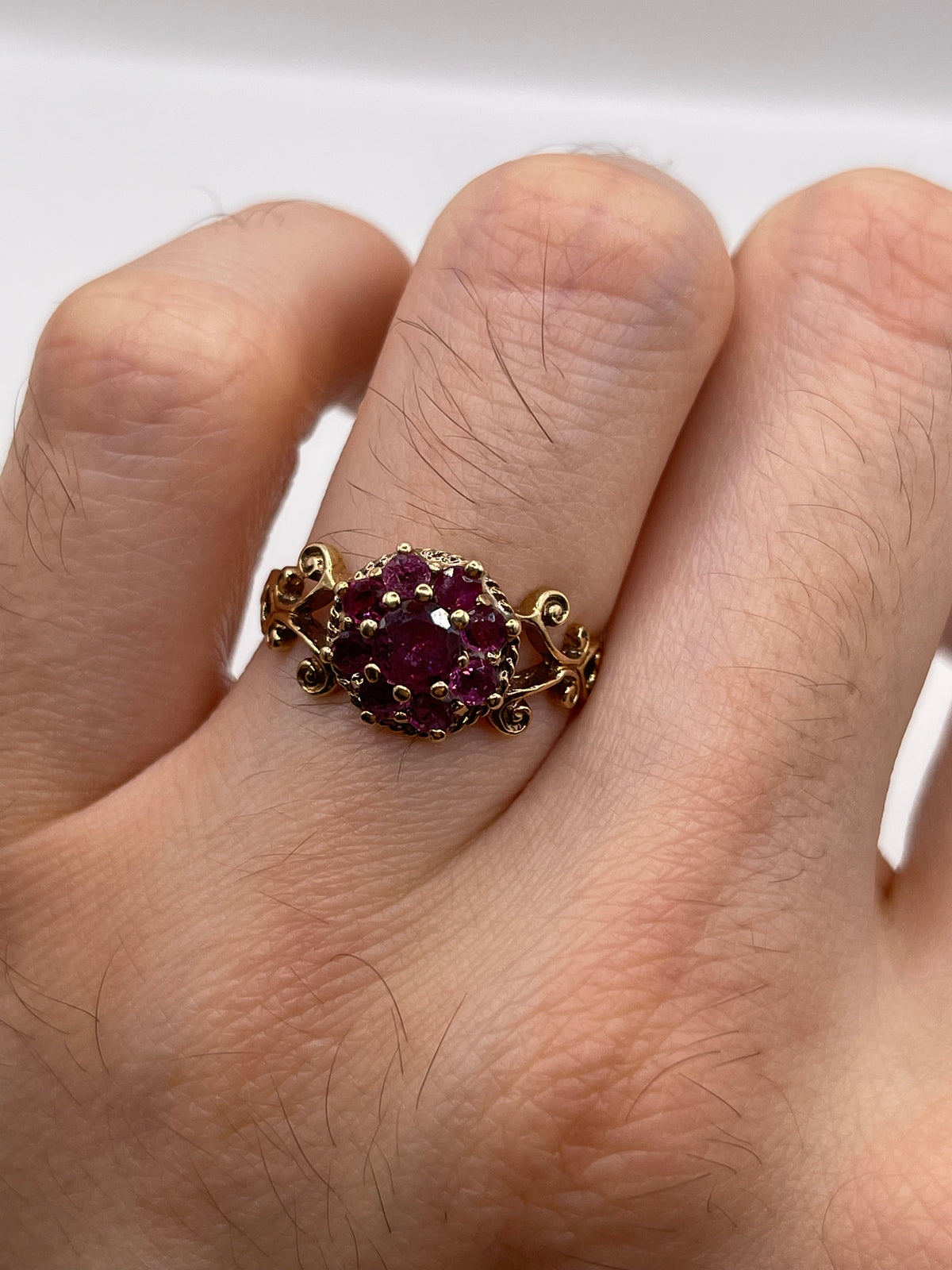 9ct gold ruby cluster ring