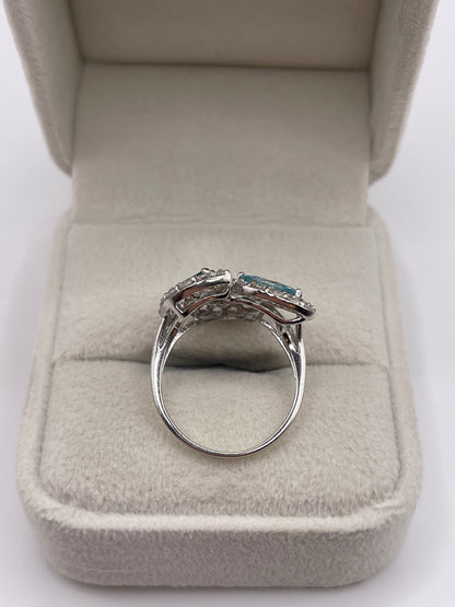 9ct white gold blue and white zircon ring
