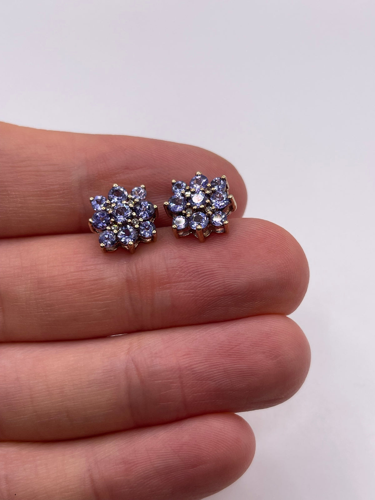 9ct gold tanzanite cluster earrings
