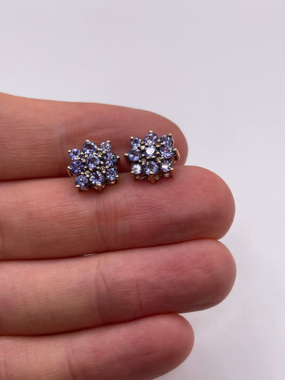 9ct gold tanzanite cluster earrings