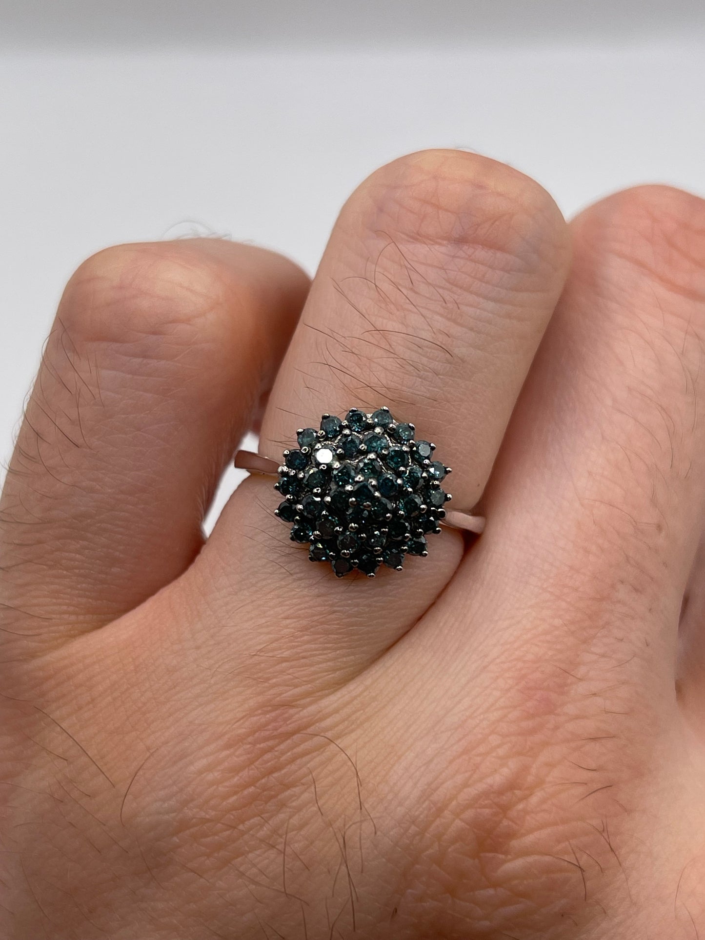 9ct white gold blue diamond cluster ring