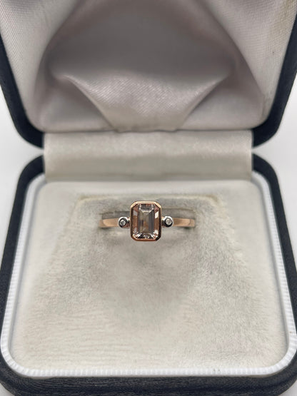 9ct rose gold morganite and zircon ring