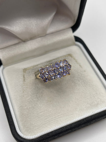 9ct gold tanzanite cluster ring