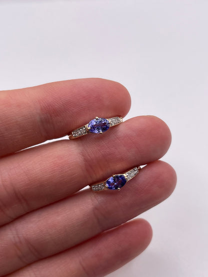 9ct gold tanzanite and diamond earrings