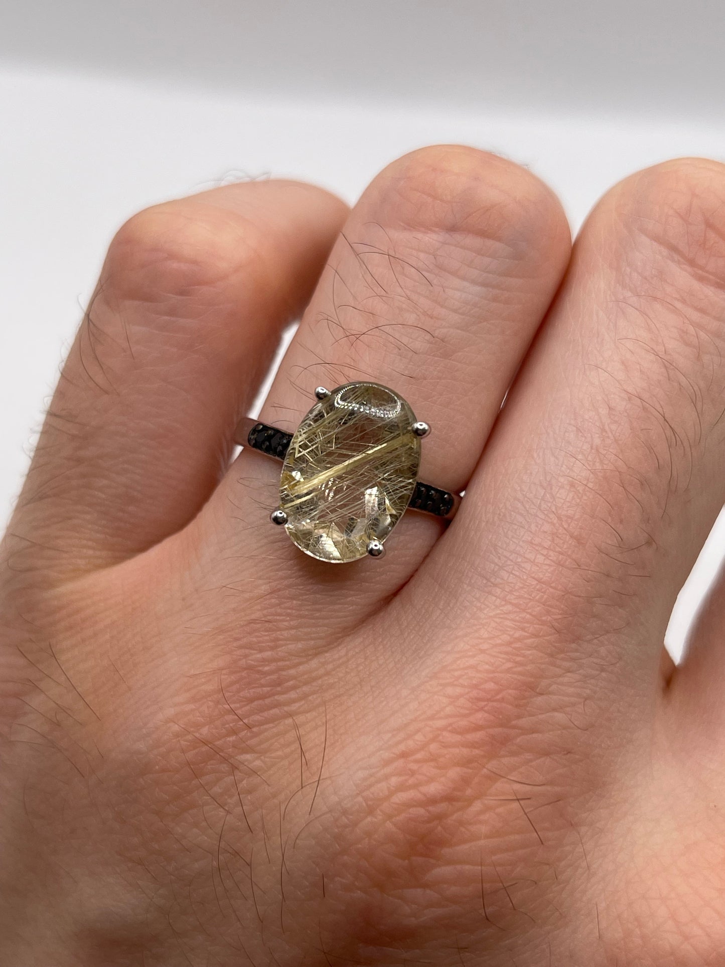 Silver rutile quartz and spinel ring