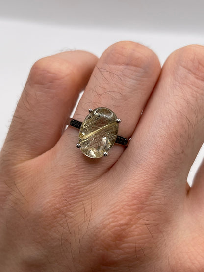 Silver rutile quartz and spinel ring